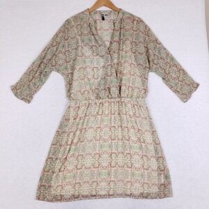 KUT From The Kloth Surplice Dress XL Multicolor Abstract 3/4 Sleeve Boho Chic